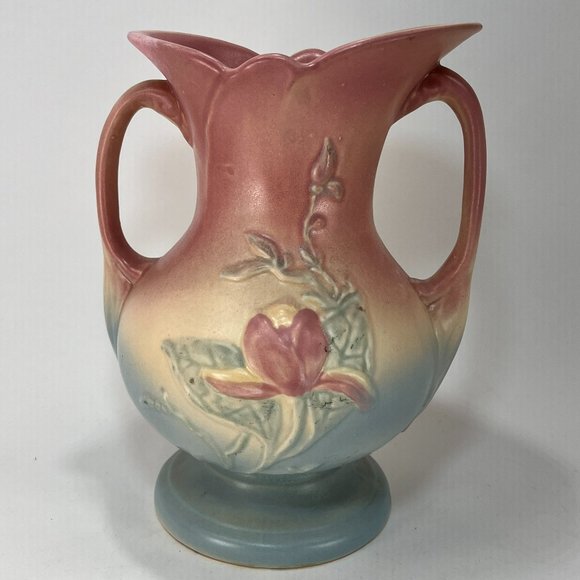 Vtg Hull Art Vase Magnolia Double Handle Ceramic Multicolor Pastel Matte 40s - Picture 3 of 16